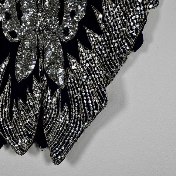 Vintage Silk Butterfly Sequin Top Black & Silver Women’s Size M New Years Eve - Picture 13 of 15